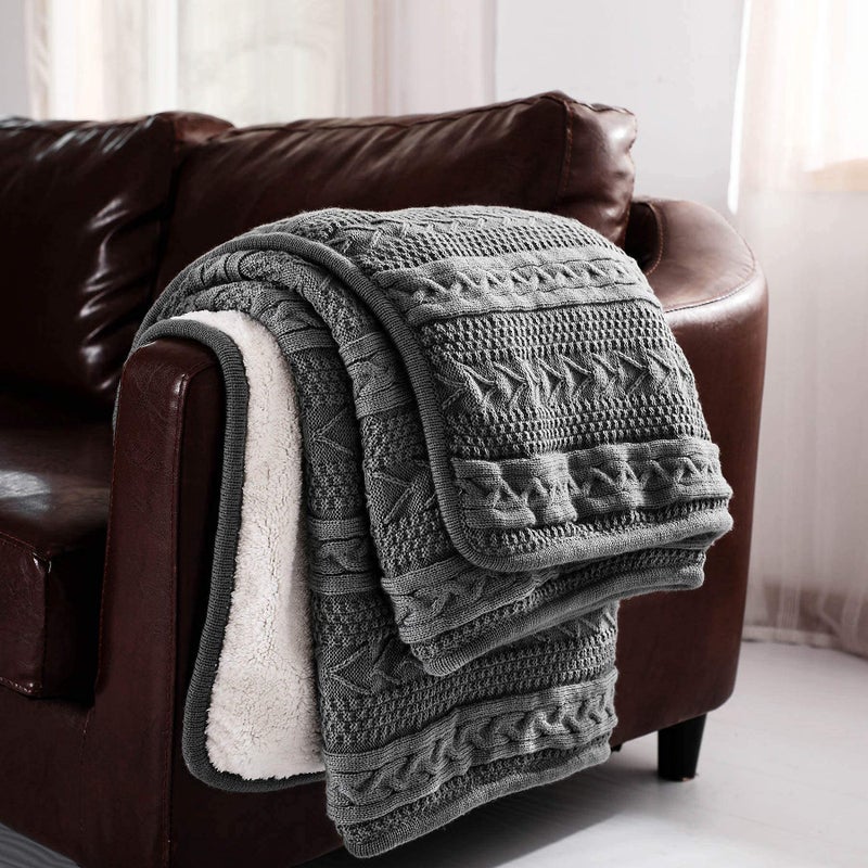 Longhui bedding Acrylic Cable Knit Sherpa Throw Blanket - Thick  Soft  Big  Cozy Grey Knitted Fleece Blankets for Couch  Sofa  Bed - Large 50 x 63 Inches Gray Coverlet All Season - Image 4